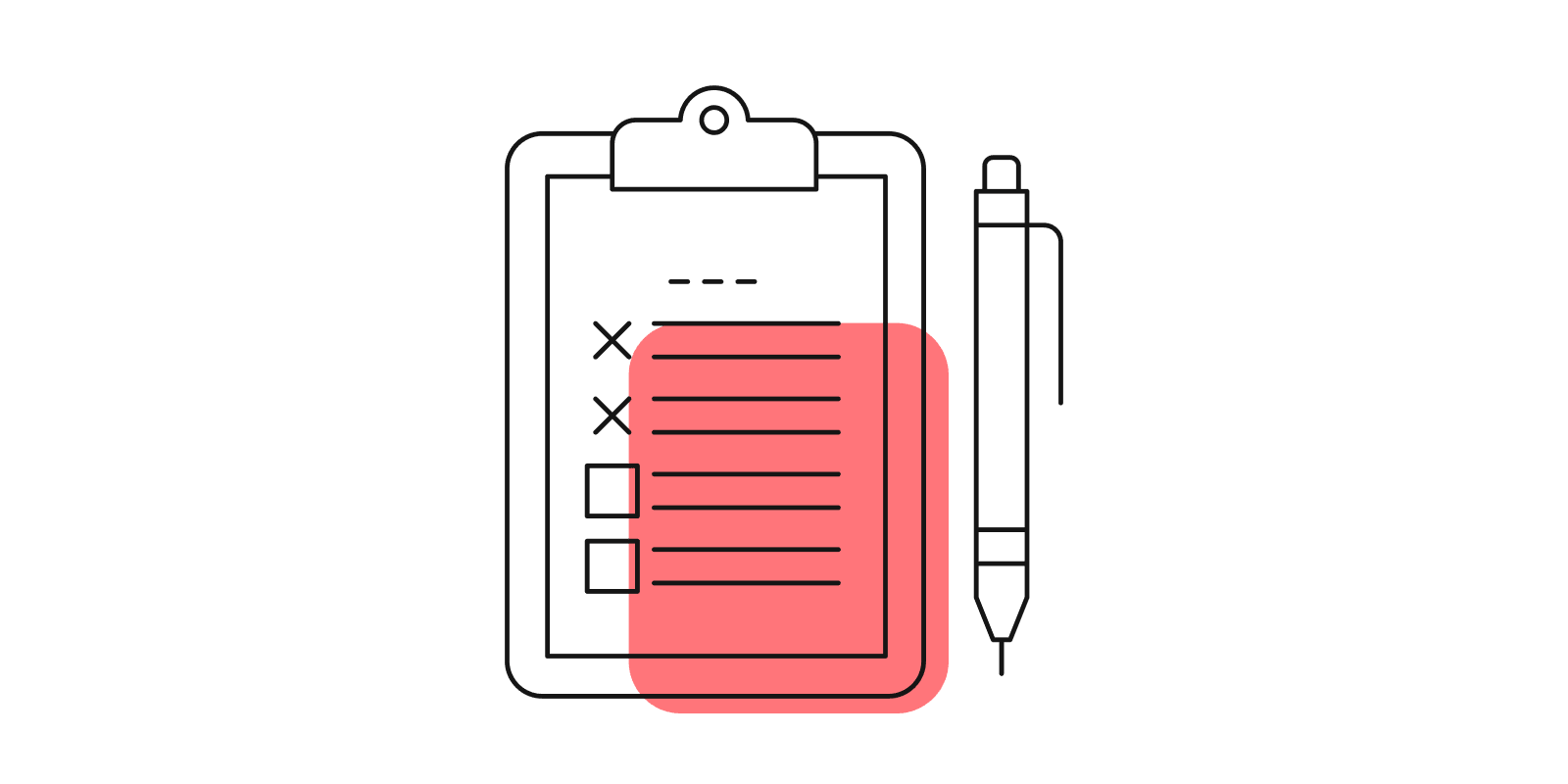 Illustration of a pen and clipboard.